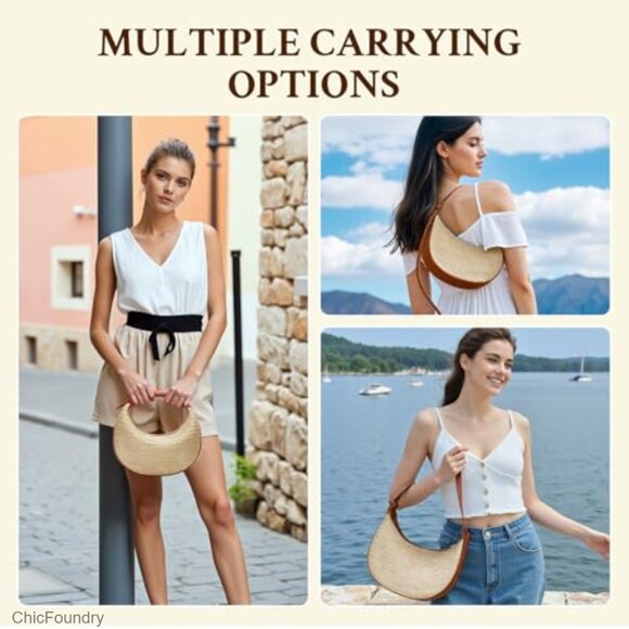 Straw Woven Hobo Crossbody Bag Adjustable Strap Beach Vacation Purse - Picture 2 of 7